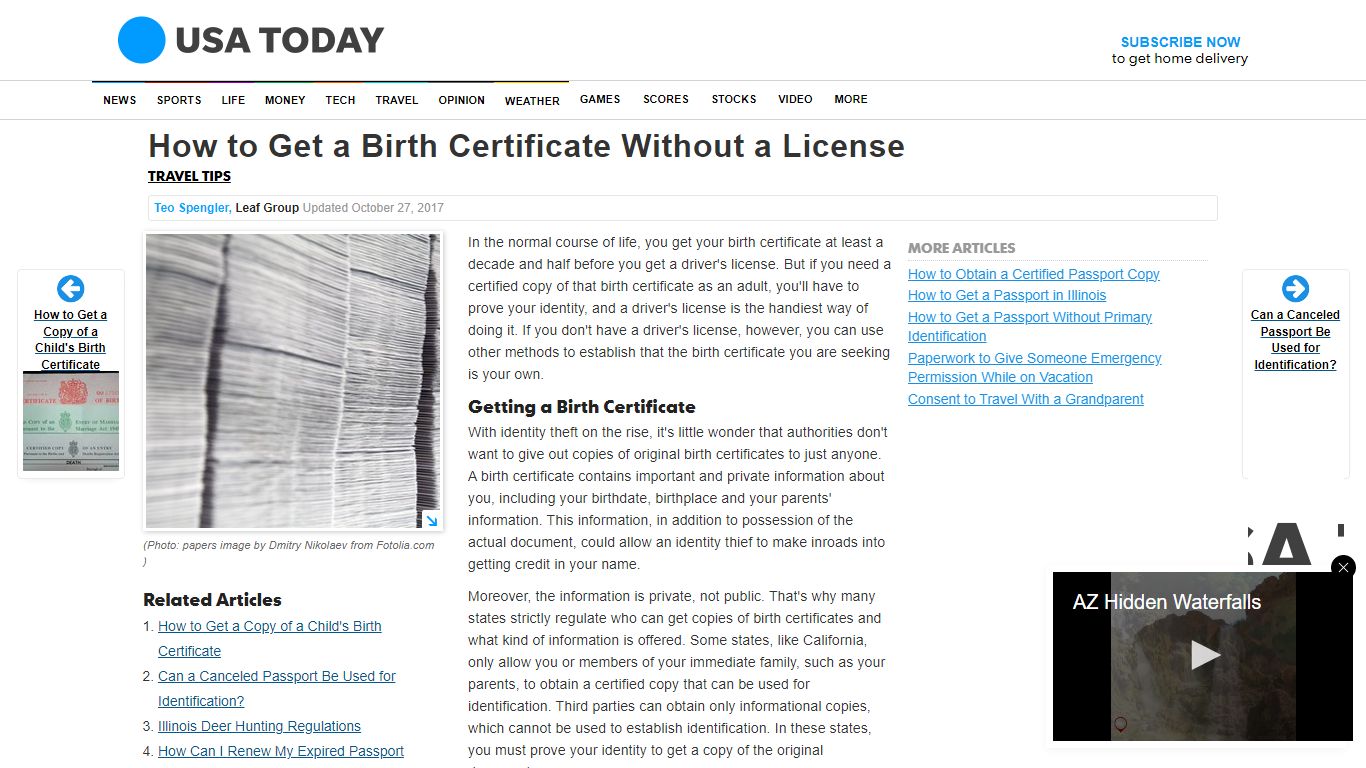 How to Get a Birth Certificate Without a License | USA Today